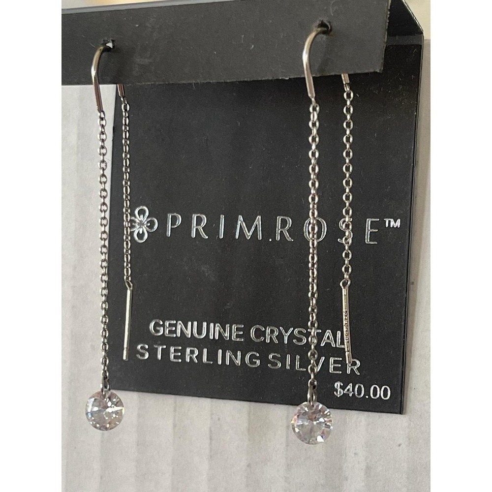 PRIMROSE Sterling Silver Bar & Crystal Chain Threader Drop Earrings